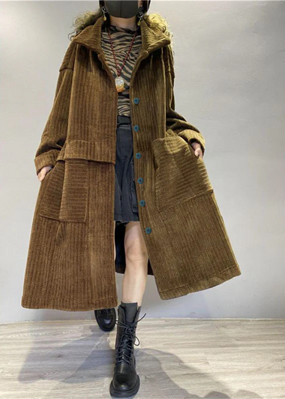 Women's Loose Pocket Button Corduroy Long Sleeve Jacket