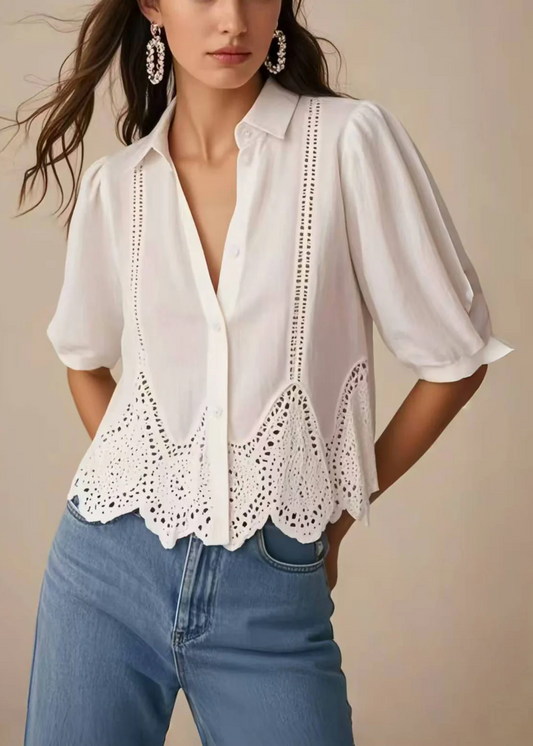Women's Lace Bohemian White Slim Shirt