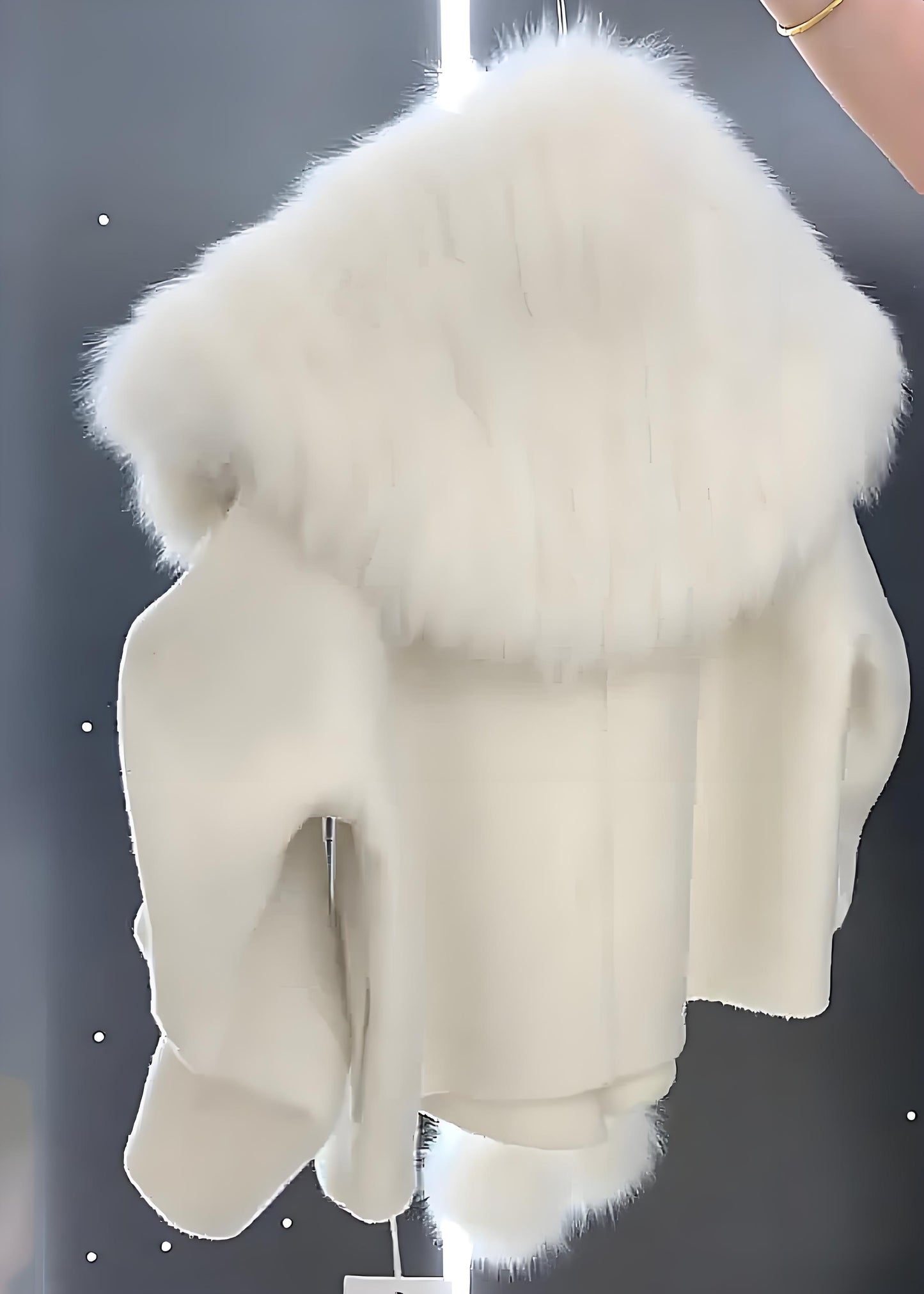 Women's Gray Hair Collar Pom Pom Trimmed Wool Coat