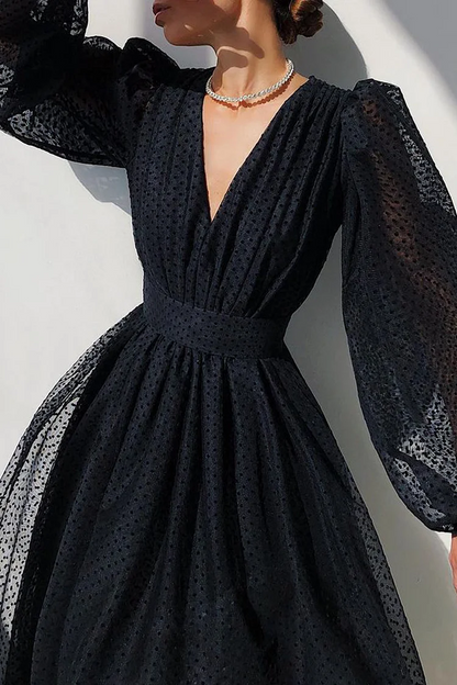 French Polka Dot Patchwork A-Line Dress