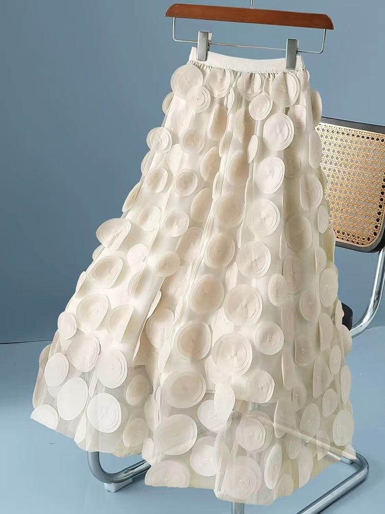 Elegant black polka dot patchwork tulle skirt