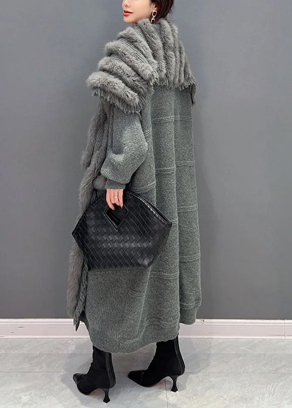 Plus Size Women's Big Patchwork Mink Wool Knit Loose Cardigan