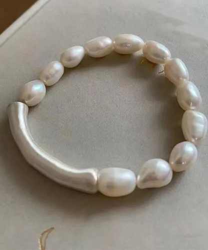Women's White Sterling Silver Pearl Bracelet