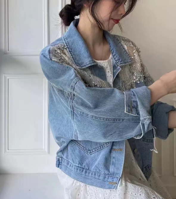 Casual Thin Mesh Spliced Denim Jacket Top