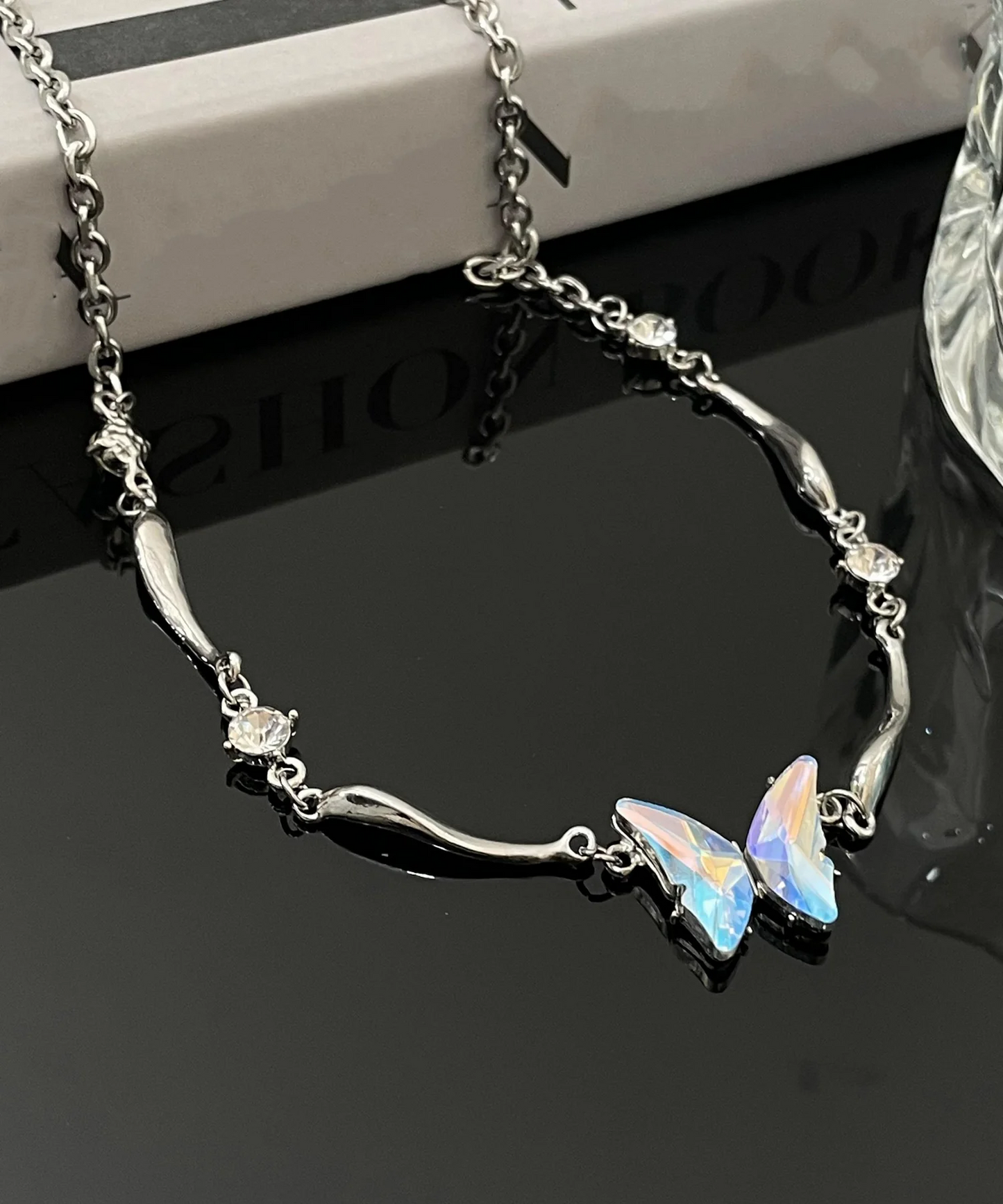 Women's Chic Hundred Silk Stainless Steel Butterfly Pendant Necklace