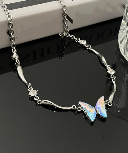 Women's Chic Hundred Silk Stainless Steel Butterfly Pendant Necklace
