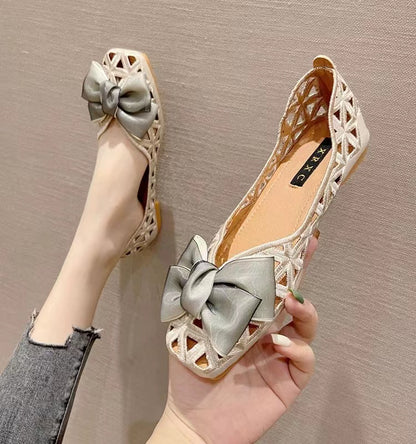 Vintage Baotou Apricot Hollow Bow Flats
