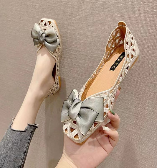 Vintage Baotou Apricot Hollow Bow Flats