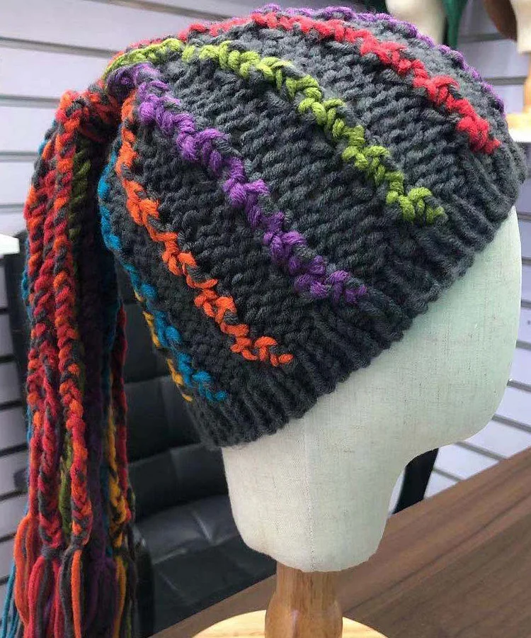 Striped Fringe Warm Wool Knit Hat