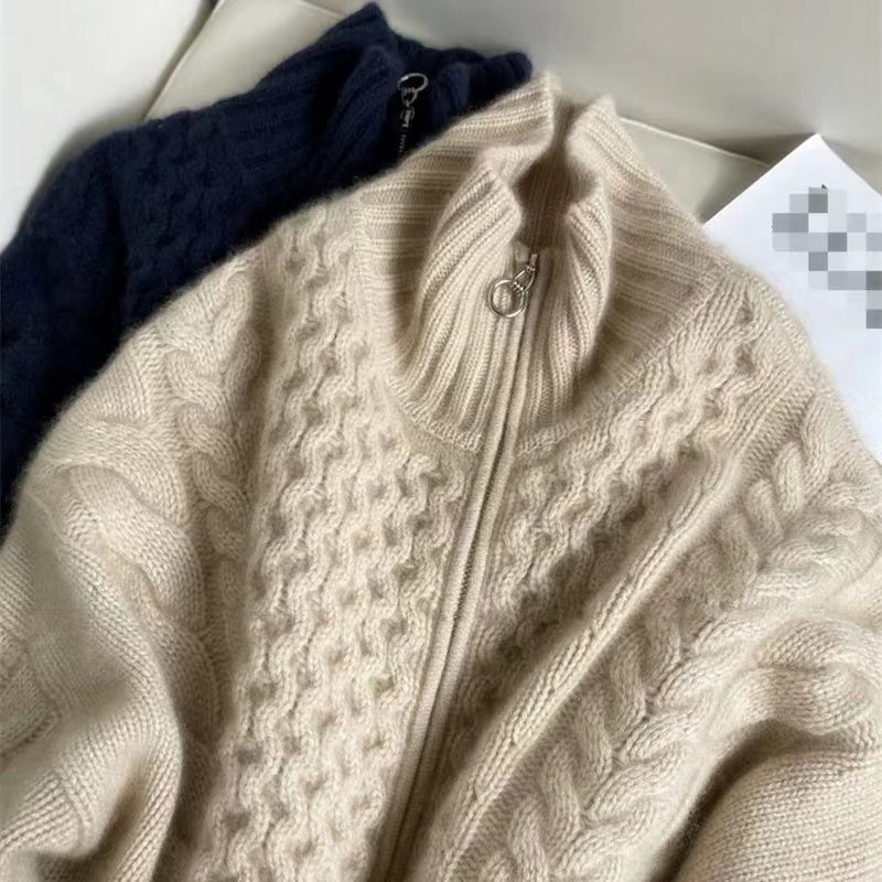 Zipper Casual Wool Knit Top Jacket
