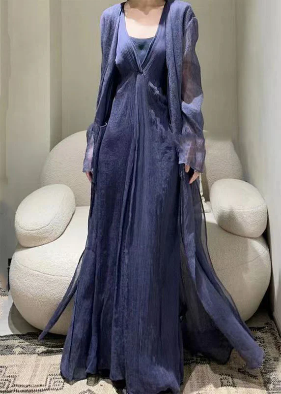 Casual Patchwork Tie Waist Tulle Asymmetric Long Sleeve Dress