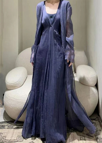 Casual Patchwork Tie Waist Tulle Asymmetric Long Sleeve Dress