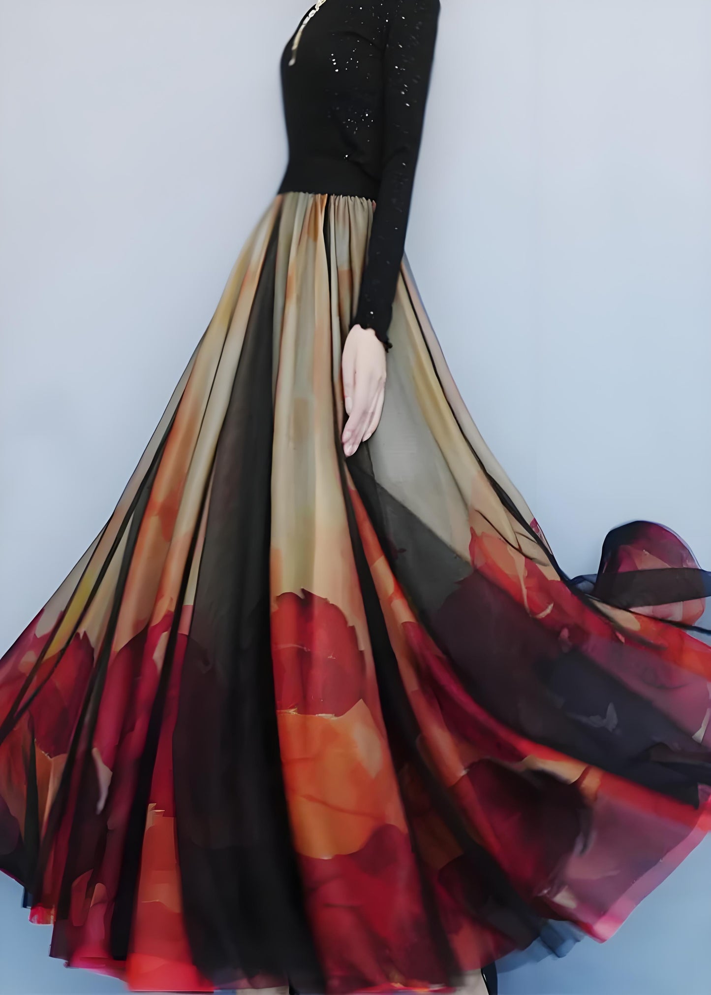 Women's Gradient Color Printed Tulle Half-body Skirt