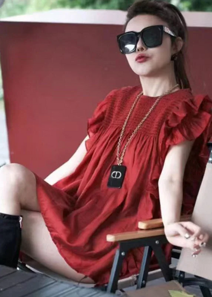 Ruffle Trim Patchwork Chiffon Blouse