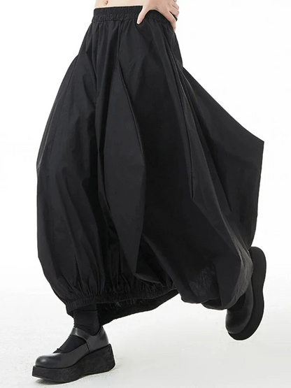 Black Elasticated Waist Irregular Pleated Bubble Skirt