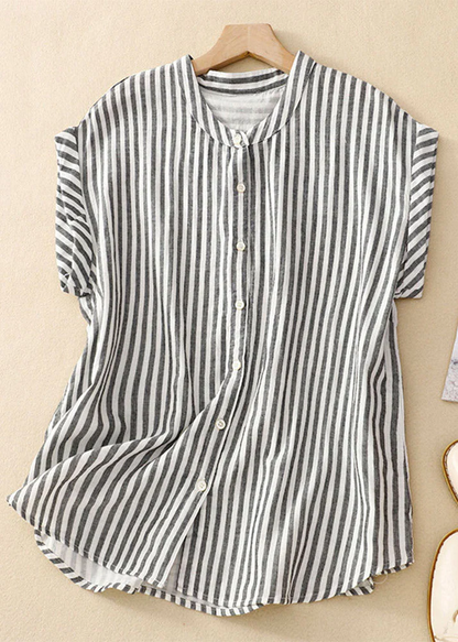 Women's Plus Size Standing Collar Plaid Button Down Cotton Shirt
