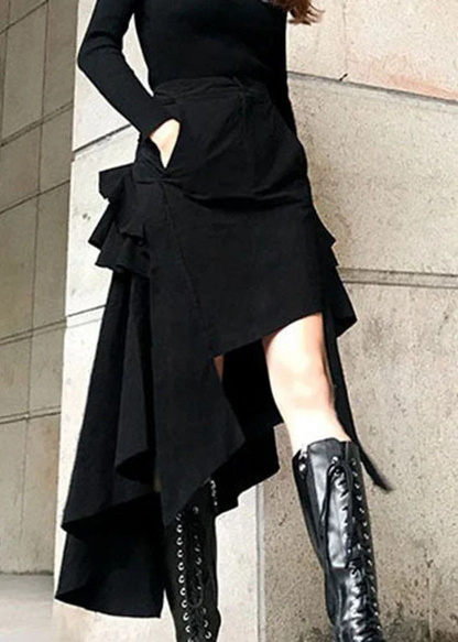 Button Pocket Asymmetric Ruffle Half Bodycon Skirt