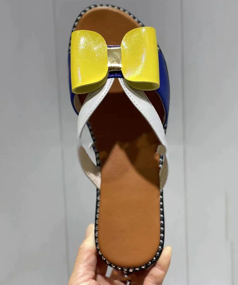 Open Toe Faux Leather Vintage Patchwork Bowknot Slippers Sandals