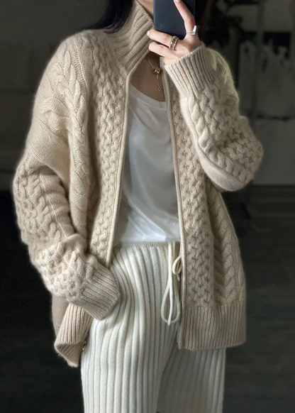 Zipper Casual Wool Knit Top Jacket