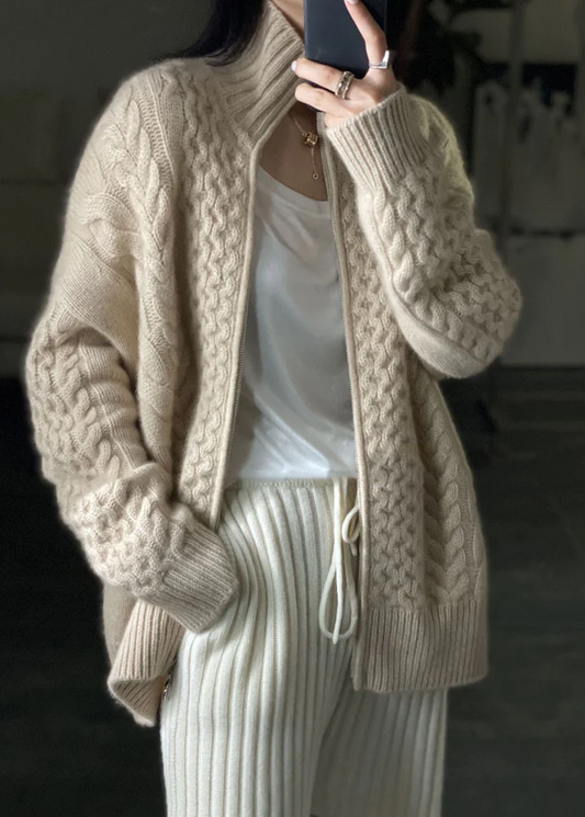 Zipper Casual Wool Knit Top Jacket