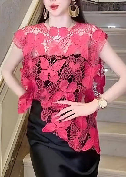 Women's Butterfly Pattern Cutout Lace Sleeveless Top