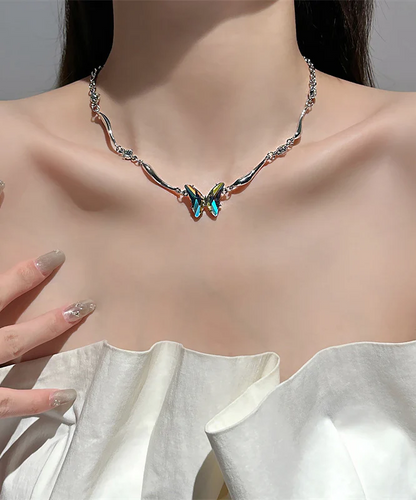Women's Chic Hundred Silk Stainless Steel Butterfly Pendant Necklace