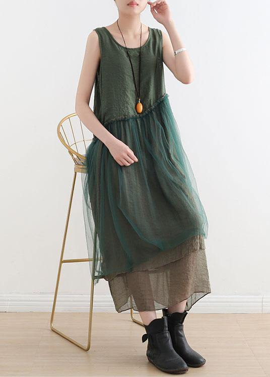 Italian green quilted cotton dress