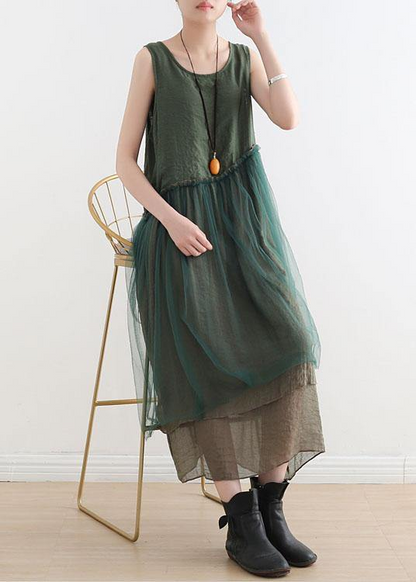 Italian green quilted cotton dress