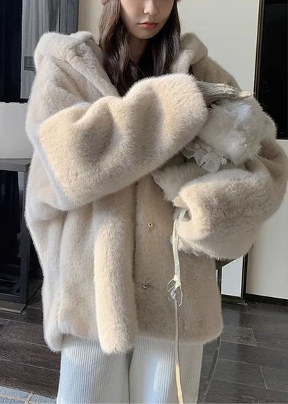 Pocket Button Mink Hoodie Jacket Long Sleeve