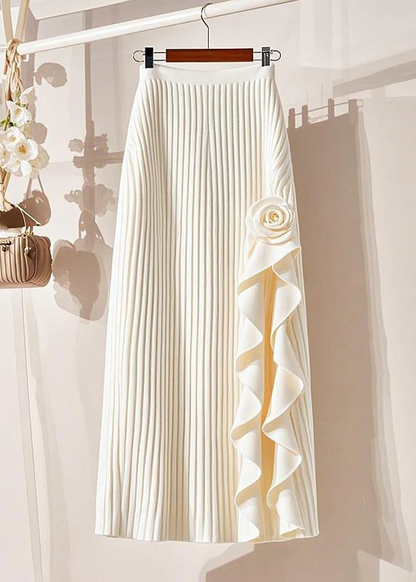 Italian Women's Beige Striped Patchwork Floral Knit Long Dress Spring