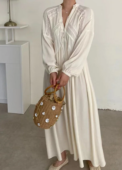Women's V-Neck Patchwork Lace Holiday Dress Long Dress