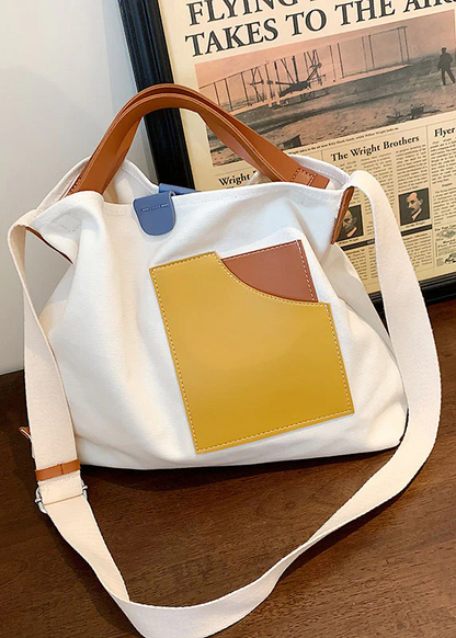 White Patchwork Canvas Tote Bag