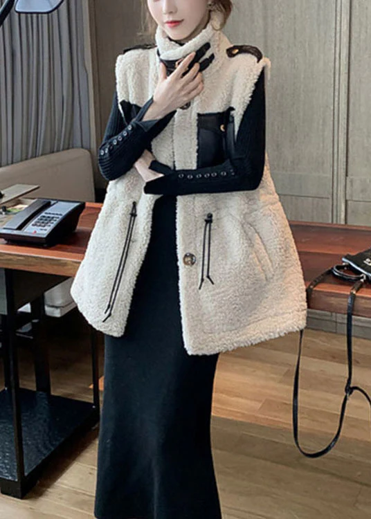 Women's Plus Size Drawstring Pocket Winter Sleeveless Teddy Vest Jacket