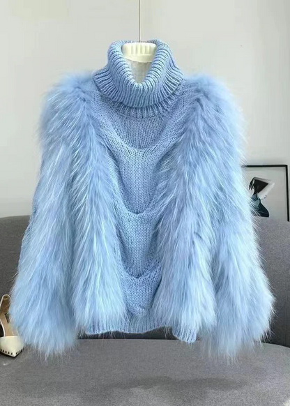 Women's Loose Wool Patchwork Knit Turtleneck Sweater