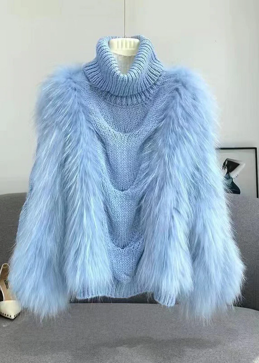 Women's Loose Wool Patchwork Knit Turtleneck Sweater