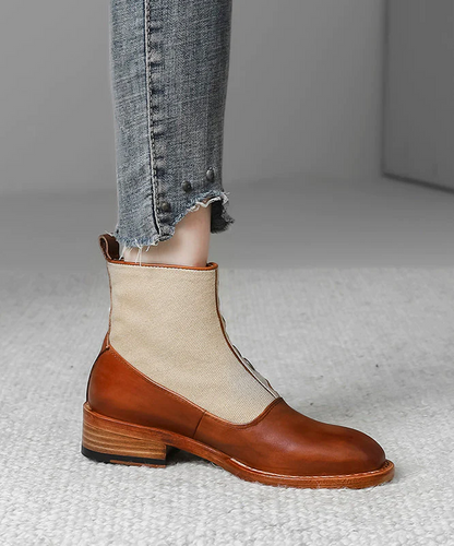 Vintage Patchwork Thick Boots Faux Leather Shoes