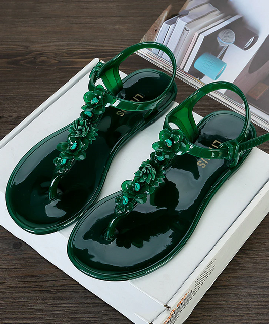Green Floral Patchwork Beach Flip Flop Sandals