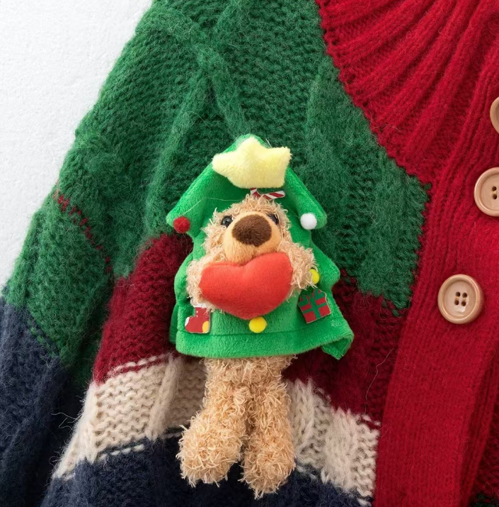 Women's Christmas Love Bear Cardigan Knit Sweater Jacket Winter