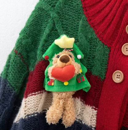 Women's Christmas Love Bear Cardigan Knit Sweater Jacket Winter