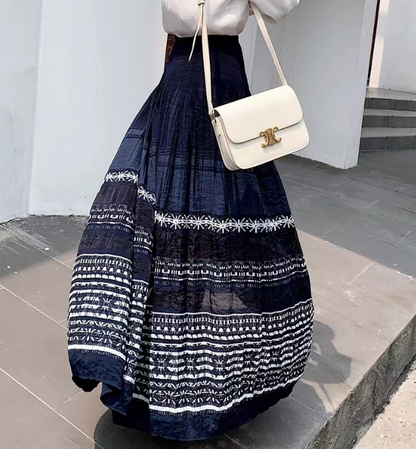 Elegant Printed Striped Embroidered Skirt
