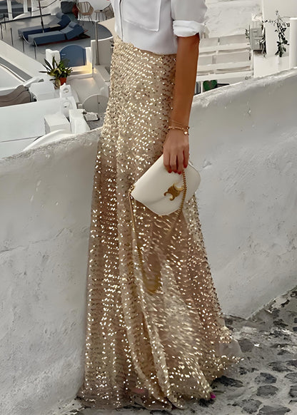 Women's Original Beige Fashion Gold Sequin High Waist Long Skirt