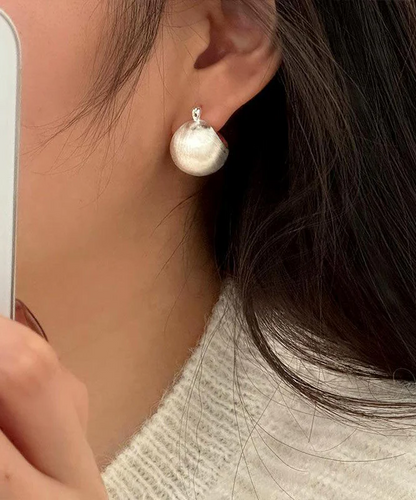 Women's Matching Silk Sterling Silver Polished Spherical Hoop Earrings