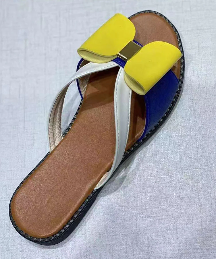 Open Toe Faux Leather Vintage Patchwork Bowknot Slippers Sandals