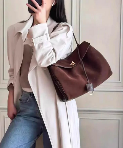 Women's Red Multifunctional Suede Satchel Tote Bag Handbag