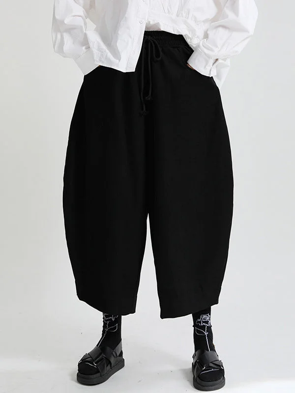 Women's Large Size Casual Solid Colour High Waist Nine Minute Pants