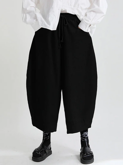 Women's Large Size Casual Solid Colour High Waist Nine Minute Pants