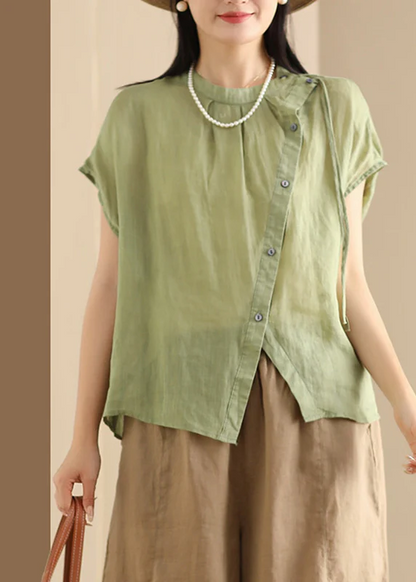 Women's Asymmetric Round Neck Short Sleeve Shirt Top