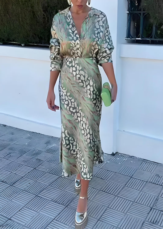 Women's festivalsParty Green Leopard Print Shirt and Skirt Two Piece Set Spring