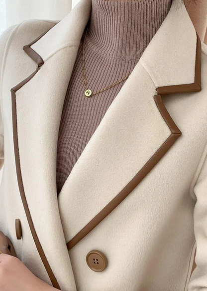 Women's Beige Pan Collar Double Breasted Tweed Coat