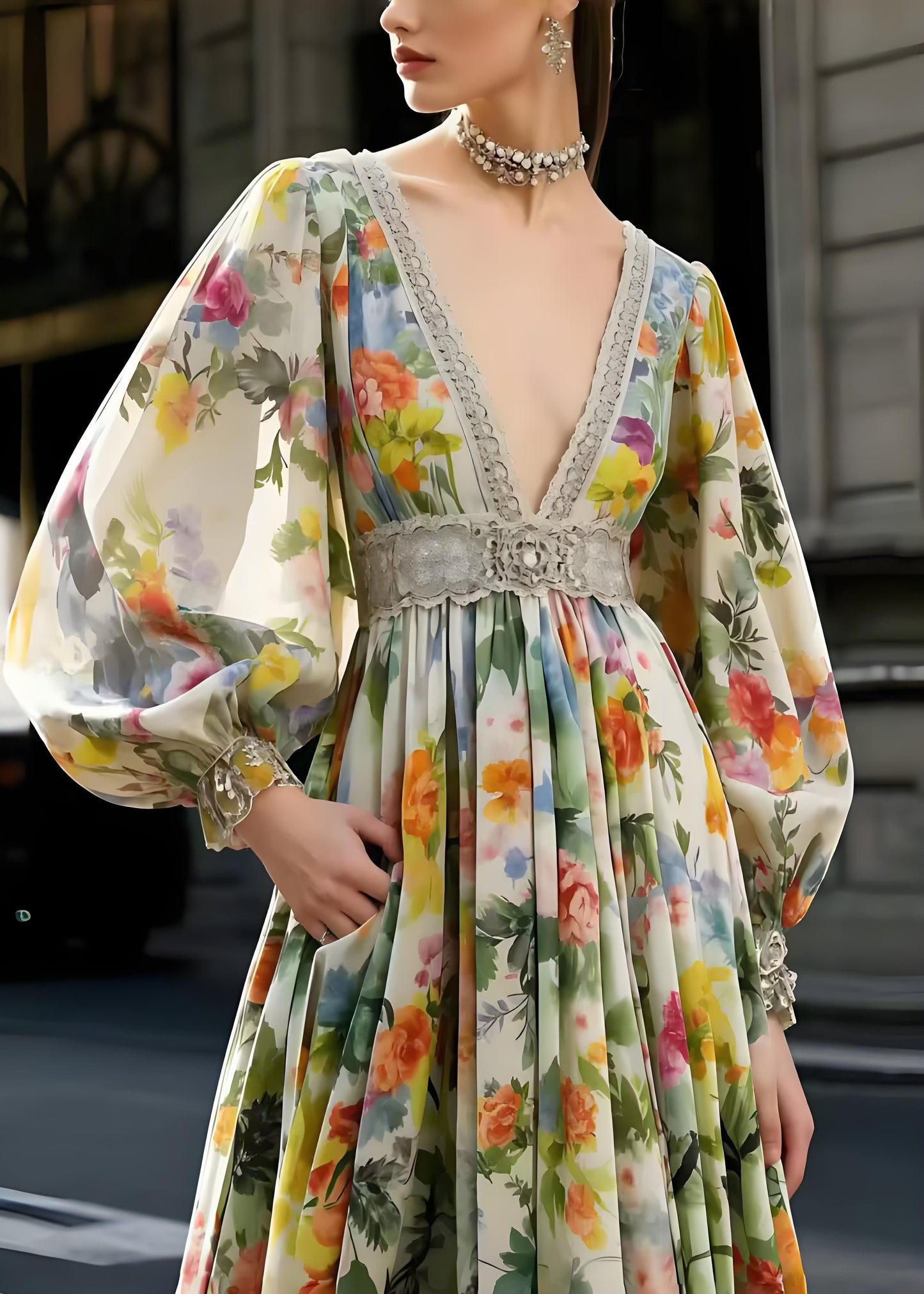Women's Festive V-Neck Printed Party Dresses